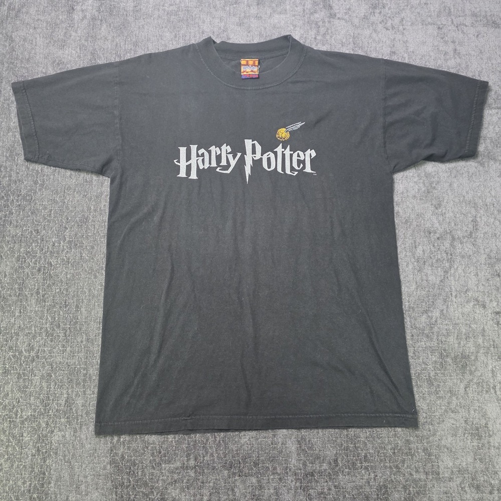 Vtg Y2k 2001 Harry Potter T Shirt Medium Black Spellout Cotton Wizard Witch M